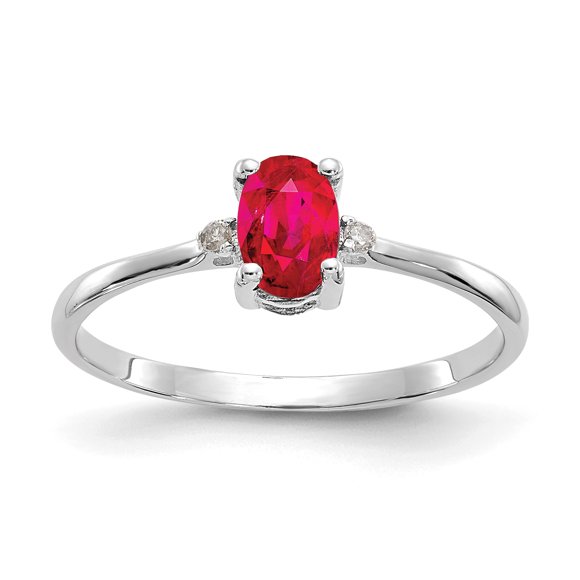 10K White Gold Polished Geniune Diamond & Ruby Birthstone Ring