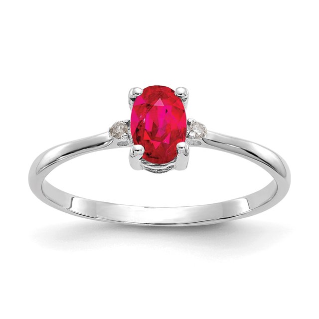 10K White Gold Polished Geniune Diamond & Ruby Birthstone Ring