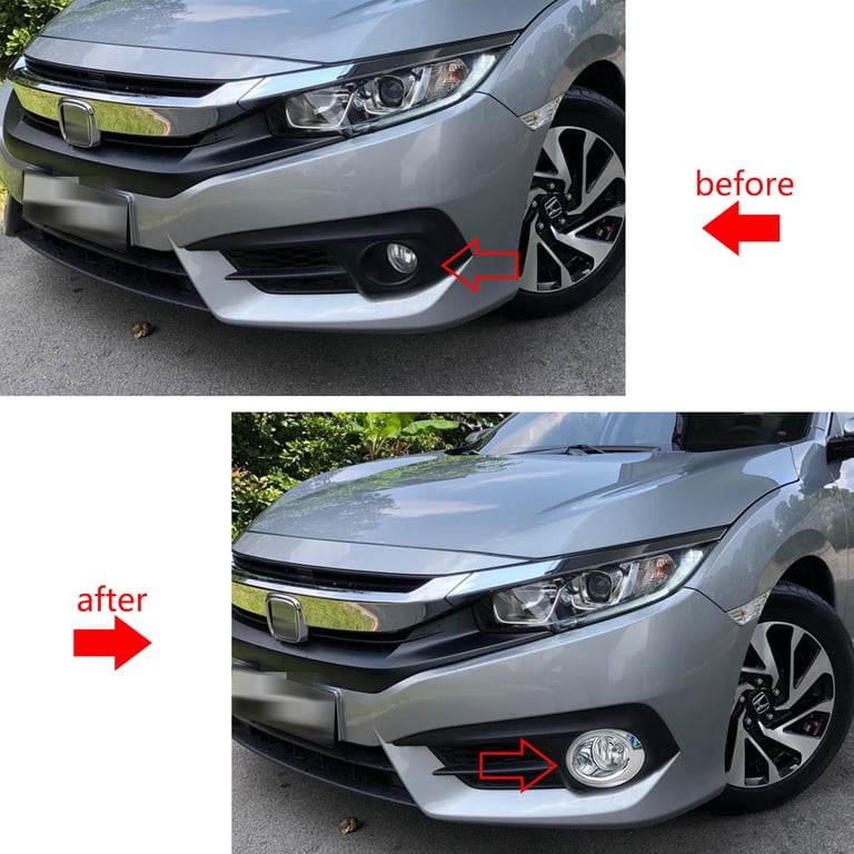 Chrome Fog Light Trim Rings & Eyelid Strips For Honda Civic Sedan 2016-2018 – ABS Plastic, Driver & Passenger Side