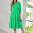 thumbnail image 2 of FrzhBrz Midi 3/4 Sleeve Dresses for Women Comfy A-Line Boat Neck Basic Trendy Slim Fit Dress, 2 of 5
