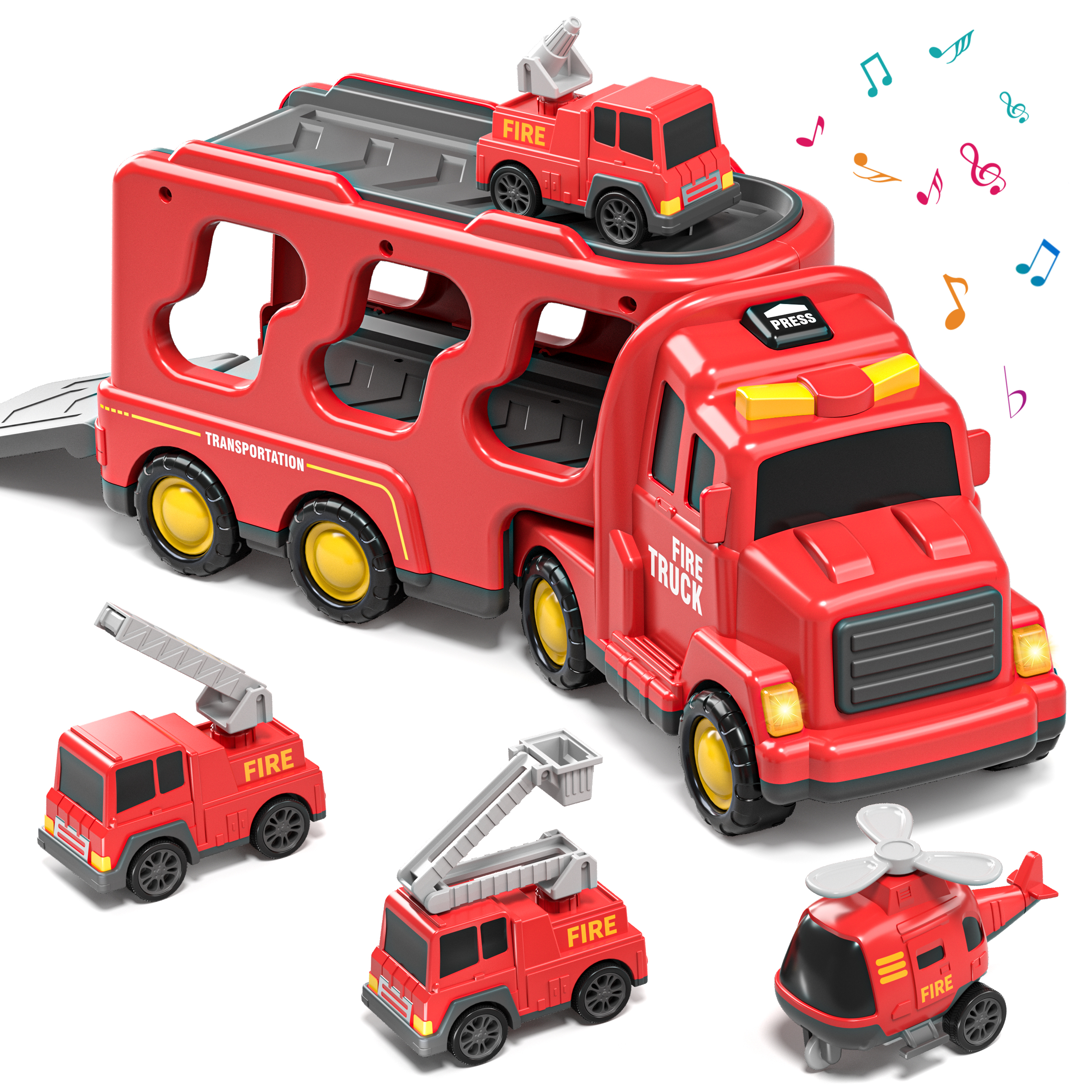 Lucky Doug 5-in-1 Fire Truck Carrier Set with Light & Sound photo 1