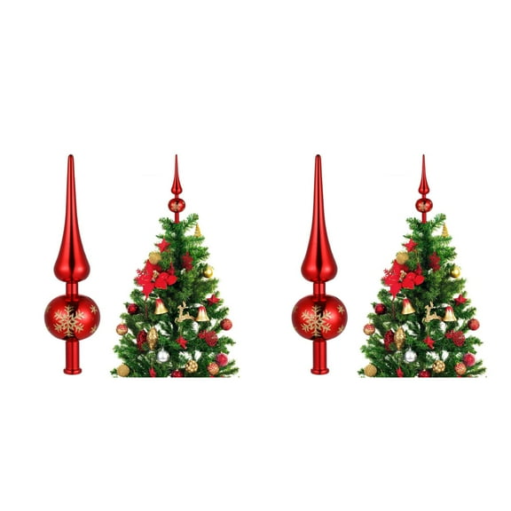 Vintage Christmas Tree Toppers Plastic Xmas Shiny Metallic Tree Tops Ornaments for Xmas Holiday Decoration, Red