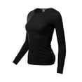 thumbnail image 2 of A2Y Women's Basic Solid Fitted Long Sleeve Crew Neck Thermal Top Shirt Black M, 2 of 5