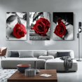 thumbnail image 2 of 3 Pieces Frameless Canvas Painting Wrapped Canvas, Printed on Canvas-Red Rose Black and White Flower Design Wrapped Canvas Living Room Decoration, Bedroom, Hallway, 2 of 9
