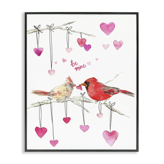 Stupell Industries Be Mine Cardinals Holiday Painting Black Framed Art Print Wall Art, 11 x 14