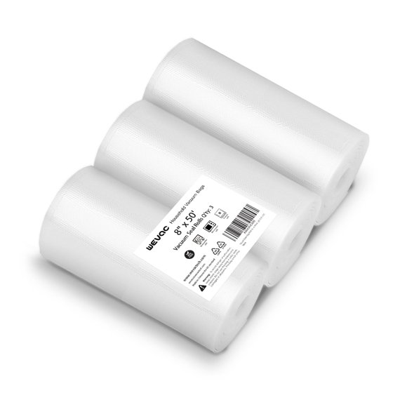 Rollos para selladora al vacío Wevac 8" x 1524 cm, paquete de 3 para almacenamiento de alimentos