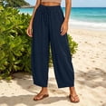 thumbnail image 6 of Ayolanni Solid Pants for Women Elastic Waist Flowy Casual Jogger Pants Boho Drawstring Loose Blue Straight Trousers with Pockets M, 6 of 8