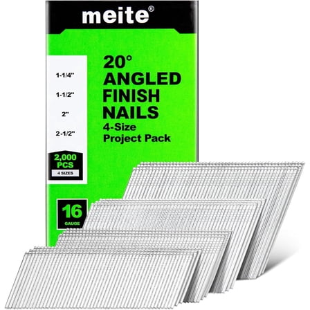 4 Size Project Pack - MEITE 16 Gauge 20 Degree Angled Finish Nails Galvanized 2000 Count/Box