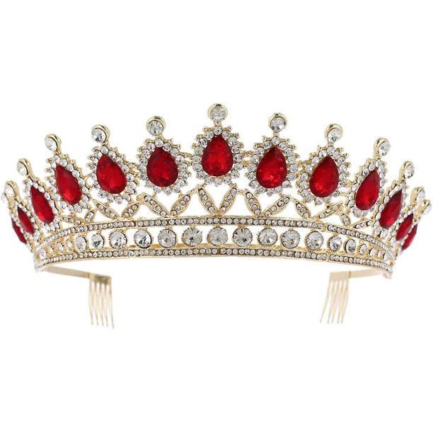 Tiara de diamantes de imitación YONGSHENG corona de cristal rojo Retro dorada