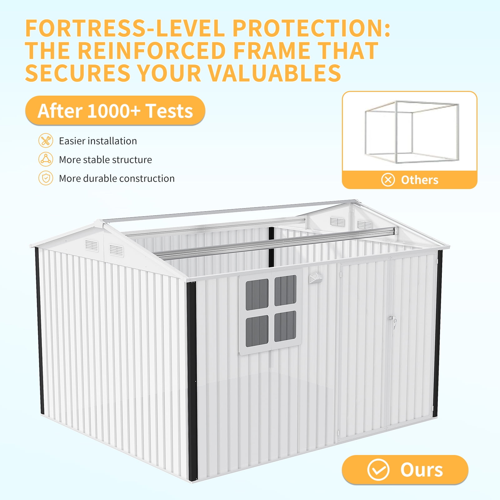 Amkui 10x8 Ft Shed Outdoor Storage Shed, Sturdy Metal Garden Tool Shed with Windows & Slooping Roof & Lockable Doors for Patio, Backyard, Poolside and Lawn