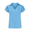 thumbnail image 4 of Lovskoo Women's 2024 Summer Collared V Neck Chiffon Blouse Business Tunic Short Sleeve Shirt Dressy Work Tops Shirts Blue 2XL, 4 of 5