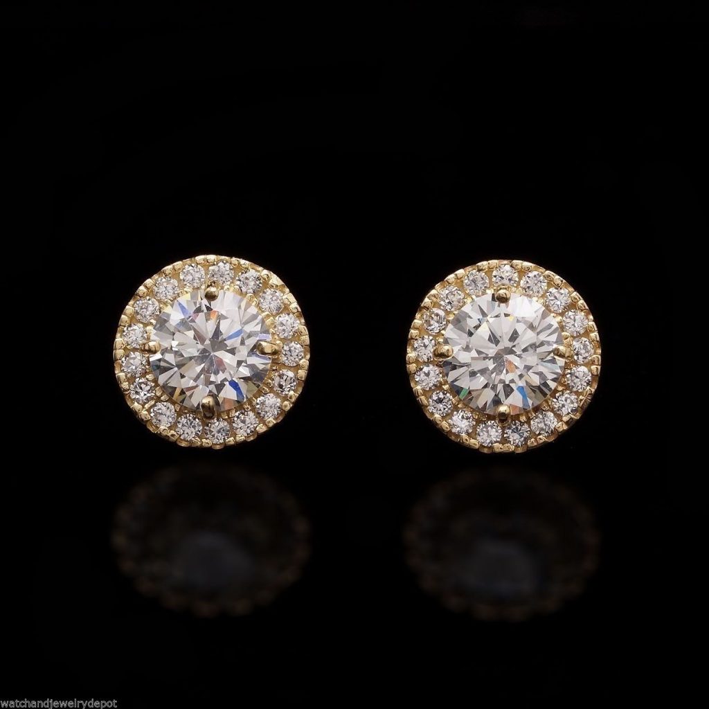 2Ct Round Created Diamond Halo Cluster Push Back Stud Earrings 14K