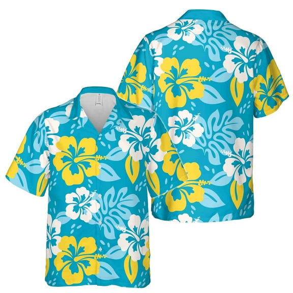 Classic Yellow Blue Flower Hawaiian Shirt S-5XL
