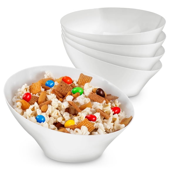20 oz White Plastic Serving Bowls, 4 Pack – Medium Disposable Snack Bowls, Candy Dishes, Buffet Containers for Chips, Popcorn, Snacks, Mints, Salad Bar, Parties, Office, Bridal Shower