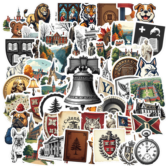 Realistic University Theme Stickers, Waterproof University Theme Sticker for Water Bottle Laptop Phone Cases Planner Skateboard Luggage Helmet Party Favor Decor, Ideal for Adults Teens Teacher Rewards