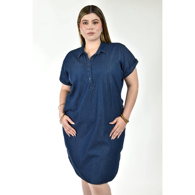Vestido camisero denim Roman Fashion /Tallas Extras, 2293 (Azul dark) azul oscuro 40