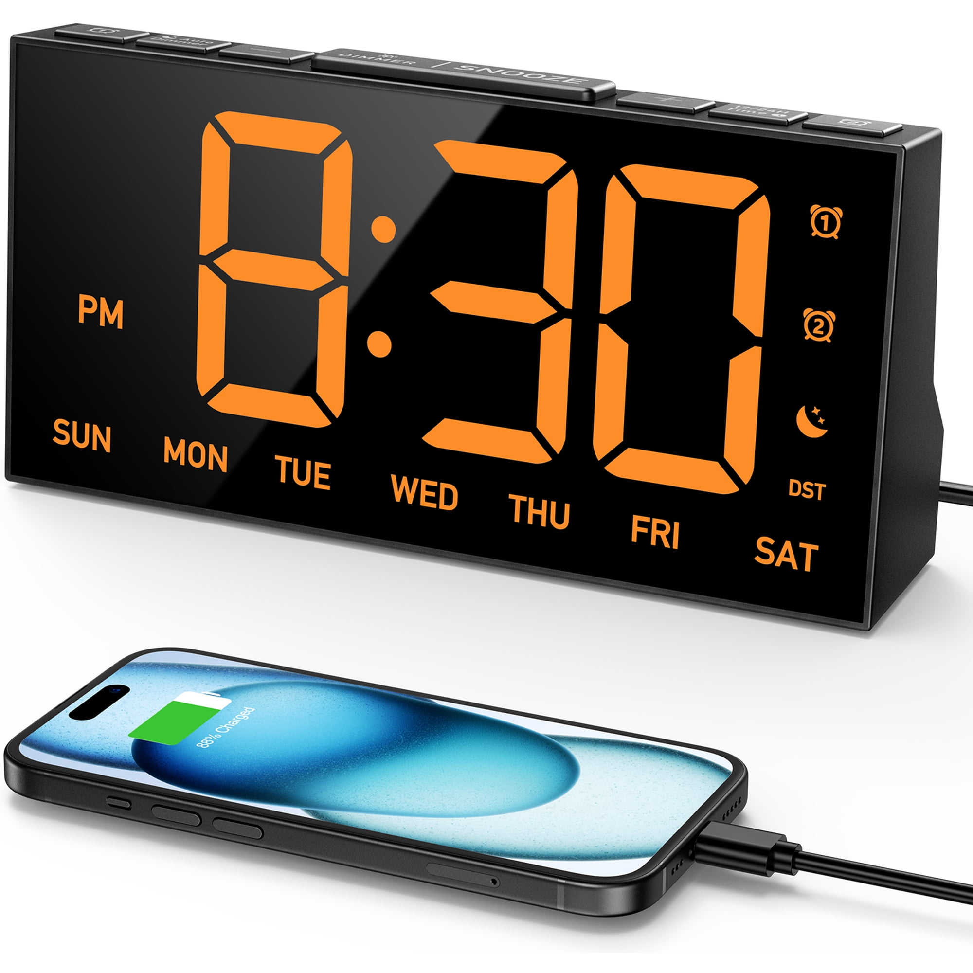 Mpow Alarm Clock for Heavy Sleepers, Digital Alarm Clock for Bedroom, Adjustable Brightness, Customizable Alarms, Automatically Dim at Night, Progressive Volume,DST, Alarm Clock for Kids Adults