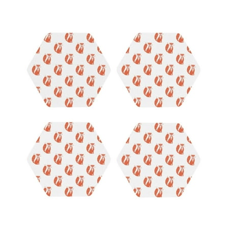 

Fuzoiu Orange Fox Print Leather Coasters Set Drink Coasters Set of 4 for Tabletop Protection Durable PVC Coasters Home Décor and Housewarming Gift-Hexagon