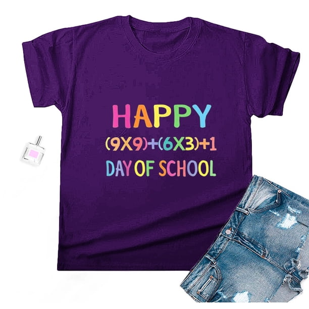 Fiudx Ofertas Flash Artículos En Oferta Camiseta Escolar para Mujer, Camiseta de Profesora de 100 Días, Camiseta Feliz de 100 Días, Impresión de Letras, Enseñanza, Manga Corta