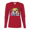 thumbnail image 2 of Wild Bobby Dean Russo Neon Colorful Pug Dog The Bulldog Dog Lover Women Graphic Long Sleeve Tee, Red, Small, 2 of 5