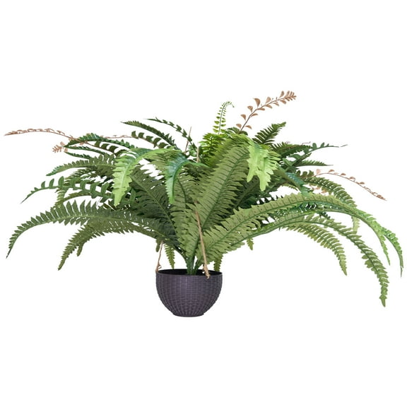 KFFKFF Artificial Ferns with 37-41 Inch Spread, Large Hanging Faux Boston Ferns, Sunlight Resistant Wall Decor with 80 Branches and Planter, Fake Fern for Indoor and Outdoor Spaces