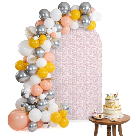Micro Blossoms Arch Backdrop Cover 6.6FT Rustic Minimalist Pink Pastel Print Tiny Petal Spandex Fitted Arch Covers Stretchy Backdrop Decoration for Wedding Birthday Graduation Party