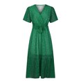 thumbnail image 3 of Robes Florales d'Été pour Femmes Col en V Manches Courtes Robe de Plage Bohème à Volants Fluide Midi avec Ceinture, 3 of 6