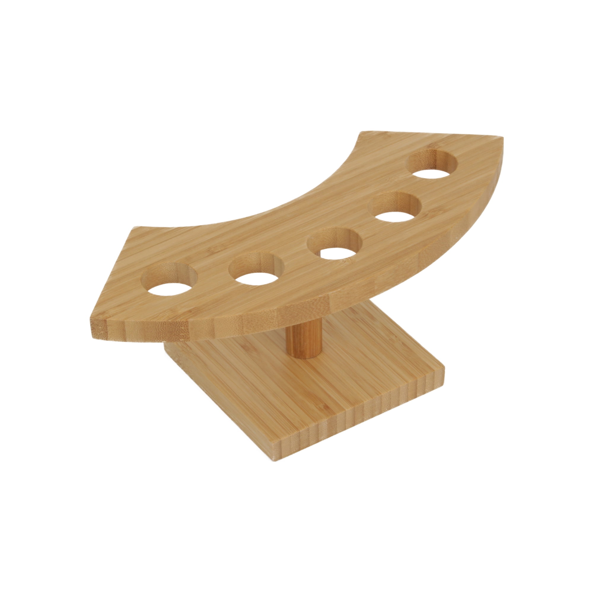 BambooMN 10 Inch Natural Bamboo Crescent Food Cone Display Tamaki Stand, With Wood Cones and Skewer Picks, 1 Set