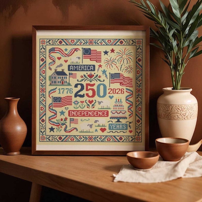 Cross Stitch Kit, USA 250th Anniversary 1776-2026 Independence Day Patriotic Pattern Set(Q)