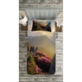 thumbnail image 3 of Ambesonne Mountain Quilted Bedspread Set 2 Pcs, Sunrise Rhodonderons, Twin Size, Yellow Green Pink, 3 of 3