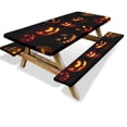 thumbnail image 1 of Maplenight 3-Piece Outdoor Table Cover Set - Halloween Elastic Waterproof Fitted Tablecloth with 2 Bench Covers for Camping/Picnic/Beach/Party - Rectangle Table Cloths for Party Decorations, 1 of 6