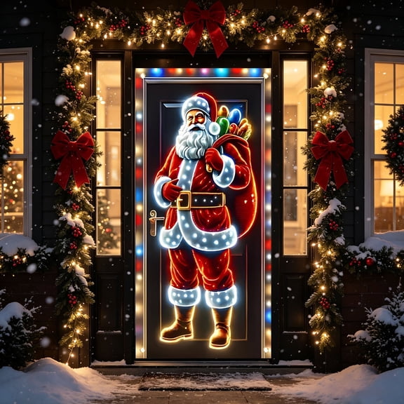 Honeplcked 71 X35 In Christmas Door Cover Decorations, Cloth Santa Claus Door Banner Hanging Front Door, Porch, Wall, Party and Photo Backdrop Decor