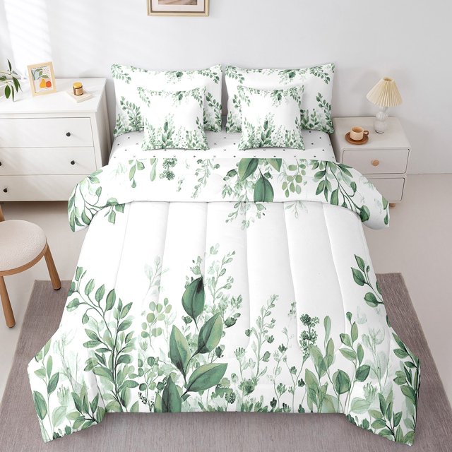 Erosebridal Tree Leaves Bedding Sets Twin Size,Tree Branches Comforter Sets with Sheets,Botanical Decor,Reversible,7pcs