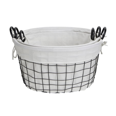 Cheungs Set Of 3 Lined Metal Wire Oval Basket With Handle