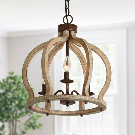 

Oaks Aura French Country 3-Light Crown Wood Chandelier Farmhouse Rustic Wood Lighting Weathered Wood Weathered