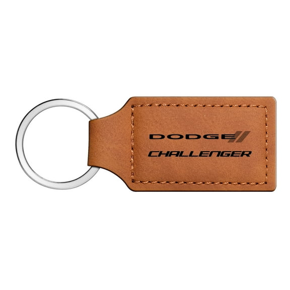 Dodge Challenger Rectangular Brown Leather Key Chain