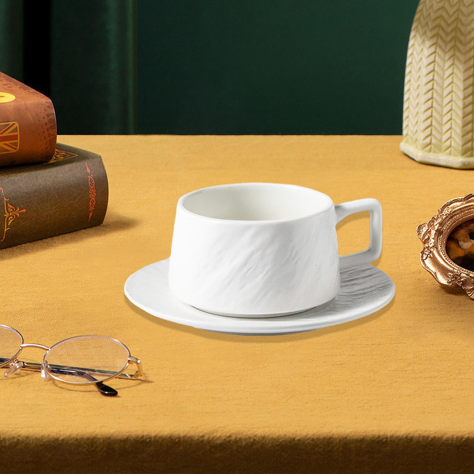 Fiocias Cappuccino Cups with Saucer, Espresso Latte Cup, Creative Unique Porcelain Cups, white