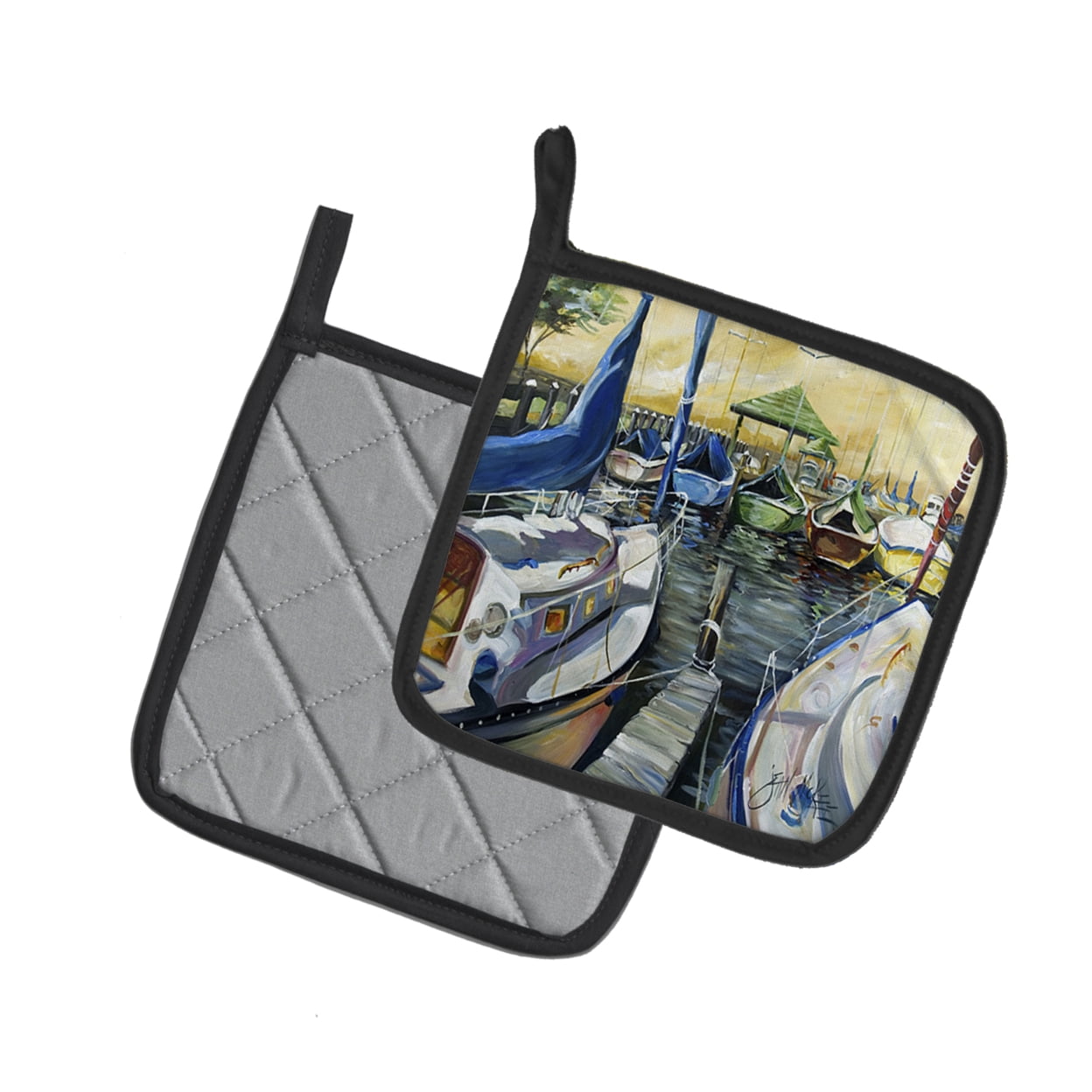 Carolines Treasures JMK1231PTHD Seven Boats Sailboats Pair of Pot Holders , 7.5HX7.5W, multicolor