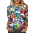 thumbnail image 2 of T-shirt for Imprimé à la Mode pour Femmes Manches 3/4 Blouse Col Rond Tops Décontractés Blouses Summer sur Clearance, 2 of 5