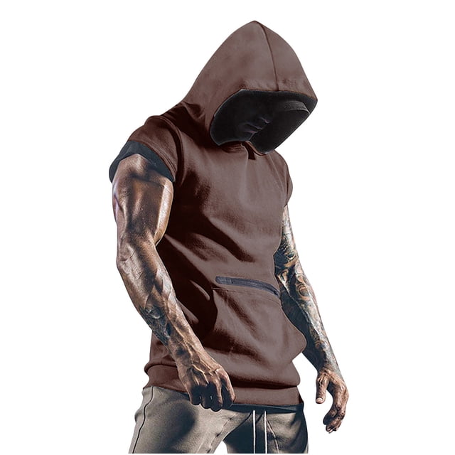 Chemises pour Hommes, Haut à Manches Courtes Slim avec Capuche, Blouses à Col Rond