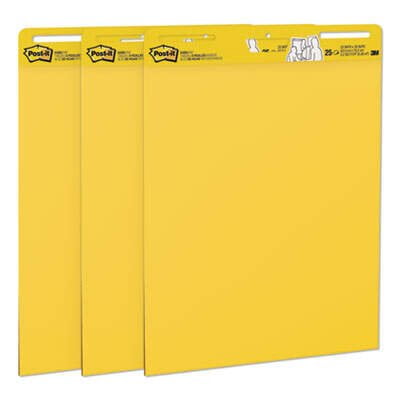 3M Self-Stick Easel Pads, 25 x 30, Bright Yellow, 25 Sheets, 3/Carton