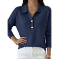 thumbnail image 3 of Women's Lapel Half Button Long Sleeve Knit Pullover Top XXXL, 3 of 7