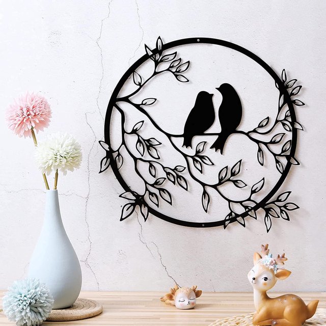 Escultura de pared de metal con silueta de pájaro sobre un árbol, para colgar en la pared, para sala de estar, jardín, dormitorio, oficina, decoración del hogar (estilo 1), 12 x 12 pulgadas