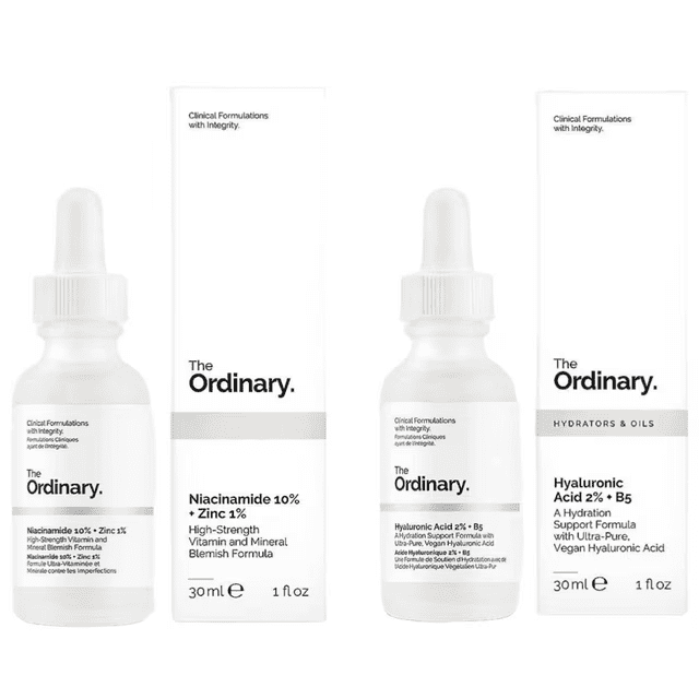 The Ordinary Facial Treatment: Hyaluronic Acid with 2% + B5 (30ml) and The Ordinary Niacinamide 10% + Zinc 1% (30ml) Bundle Face Care Set