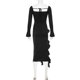 thumbnail image 5 of Vestido largo irregular liso de Fairycore para mujer, sexy, sin mangas, con pliegues y retazos, para fiesta, ropa de calle informal, ropa de club, años 90, 5 of 5
