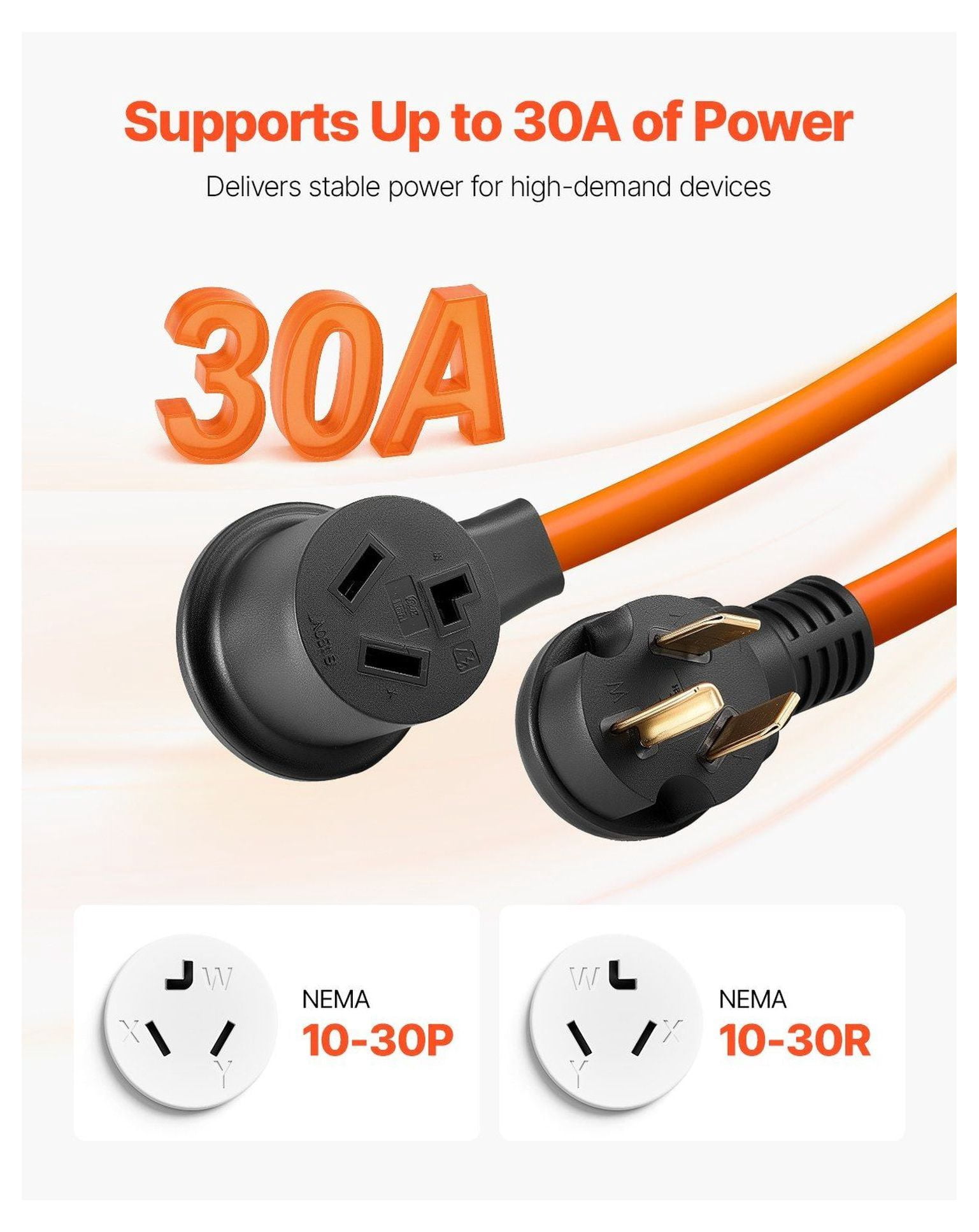 25 ft Dryer Extension Cord 10-30P to 10-30R, 30A Heavy Duty Power Cord - EV Charger Compatible, Weather Resistant, 10AWG Copper Wire