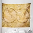 thumbnail image 1 of Map Tapestry, Vintage Themed Print of Globe World Earth Rounds Maritime Explorer, Fabric Wall Hanging Decor for Bedroom Living Room Dorm, 5 Sizes, Sand Brown and Dark Mustard, by Ambesonne, 1 of 1
