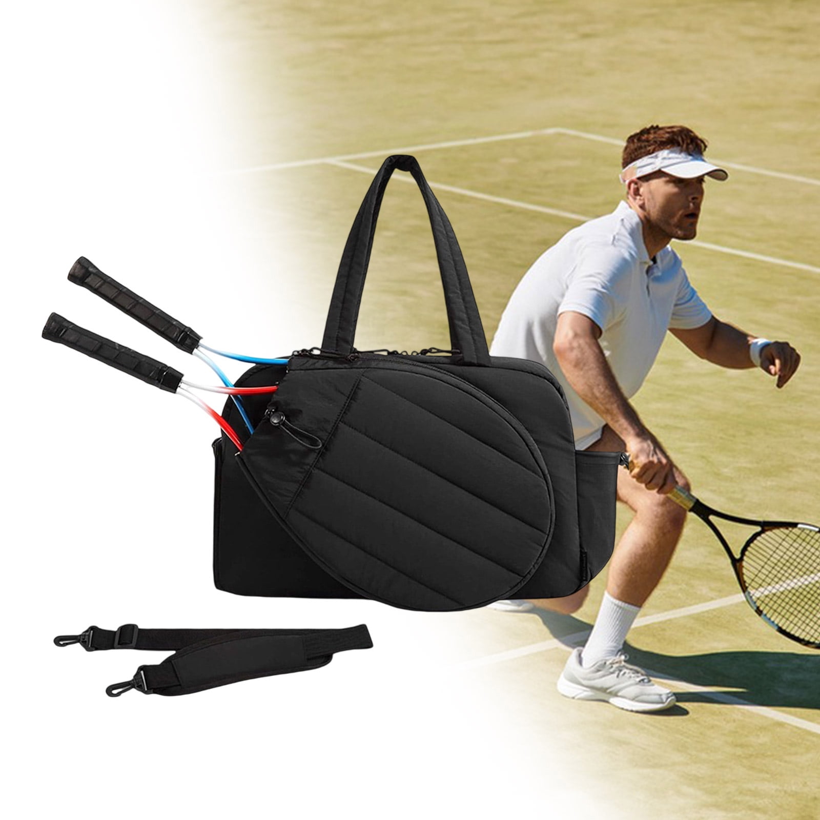 Nylon Tennis Bag With Front Storage For 2 Rackets Reinforced Handles For Active Lover Sport Casual Use
