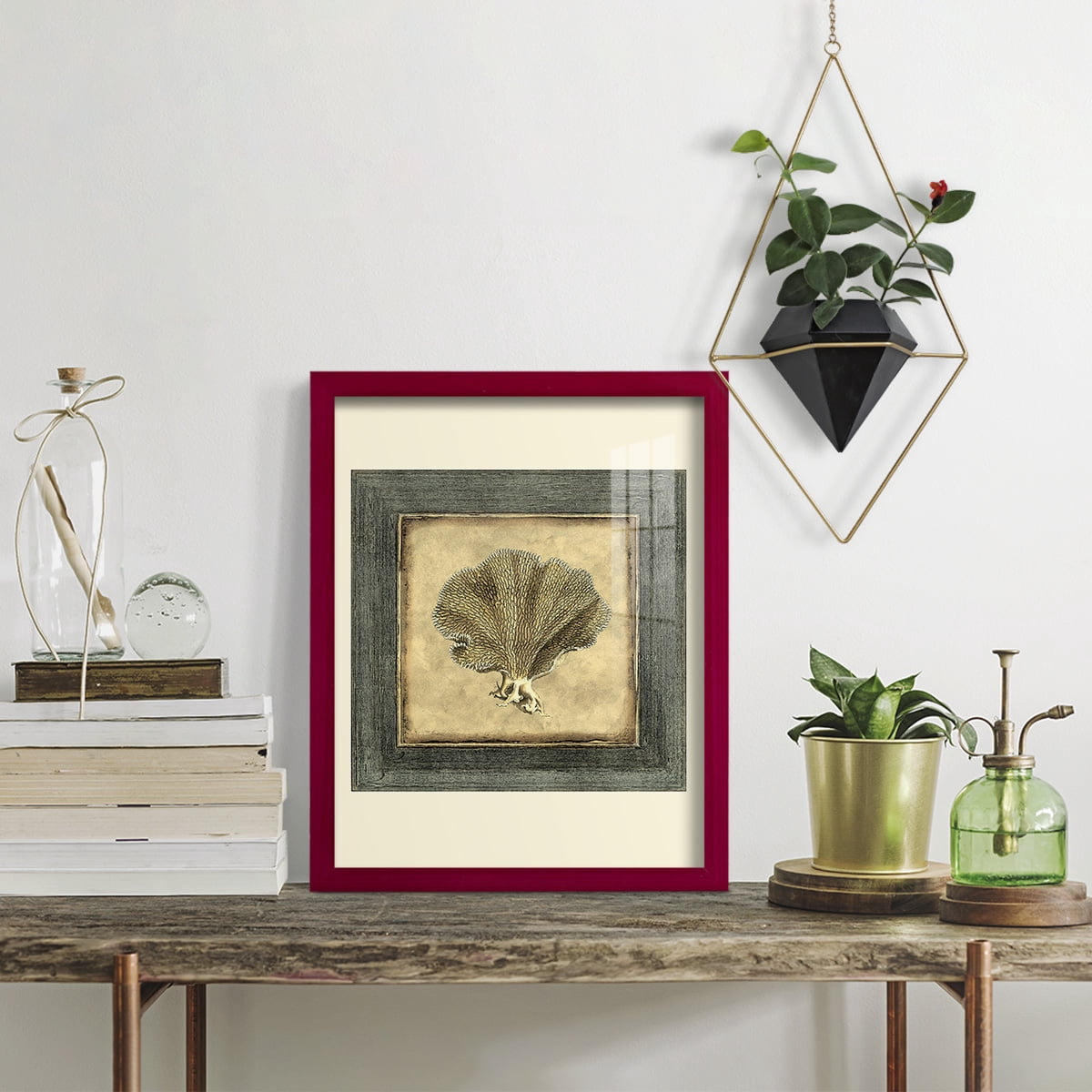 Mini Exotic Coral VI (U) - Framed Print w/glass - Cherry Red