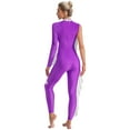 thumbnail image 2 of TSSOE Women Shiny Rhinestone Gymnastics Leotard Unitard Ruffles Dance Jumpsuit Full Body Leotard Dancewear Purple M, 2 of 7
